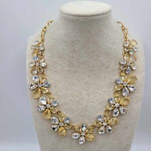 J Crew Gold Clear Crystal Flower Statement Necklace NWOT!